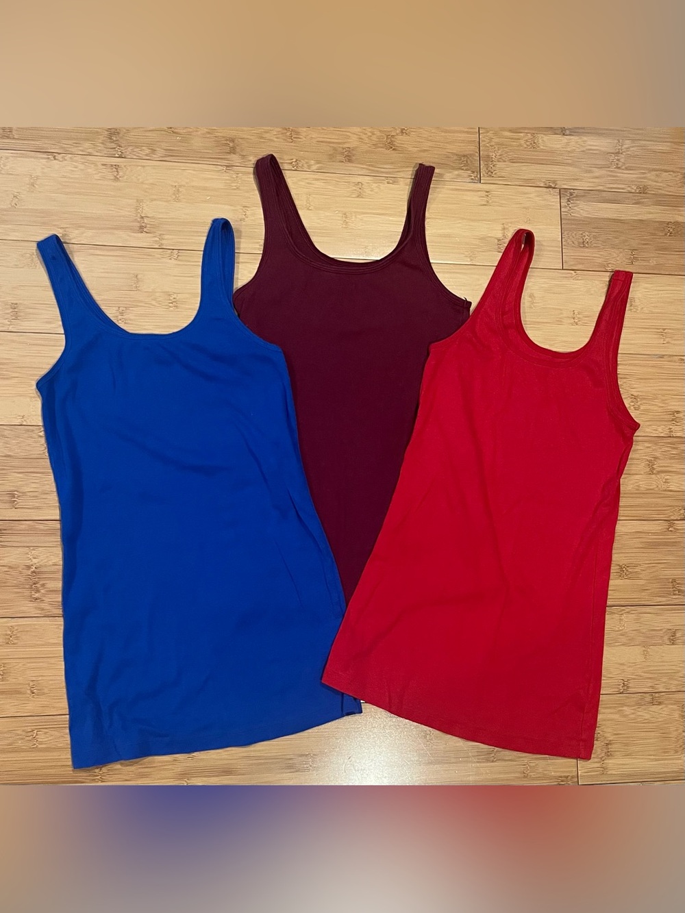 Old Navy Women's Tami Tank Top Trio- Royal Blue, Burgundy, Red
